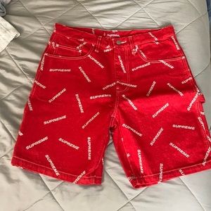 Supreme red jean shorts